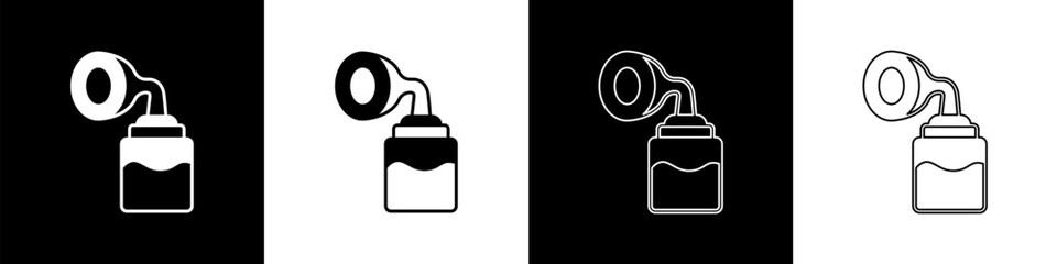 Fototapeta premium Set Breast pump icon isolated on black and white background. Vector
