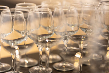 Empty and clear wine glasses on the table