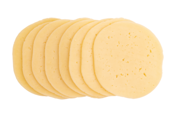 edam or salami round cheese isolated on white background clipping path, flat lay with cheese cut into pieces