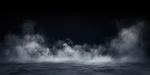 Crédence de cuisine en verre imprimé Fumée Mystical mist. Swirling smoke in dark and light symphony. Fluid fantasia. Abstract dance of fog and light on floor with black background