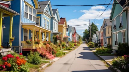 Fototapeta na wymiar Colorful row of houses lining a quaint village street 