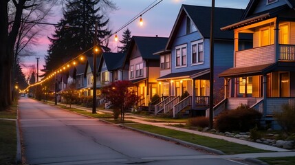 Colorful row of houses lining a quaint village street
