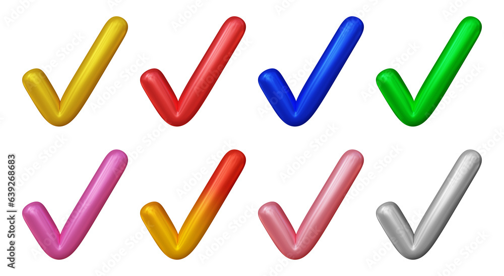 Poster set of check mark icon design. tick symbol isolated on transparent background in 3d rendering for ap