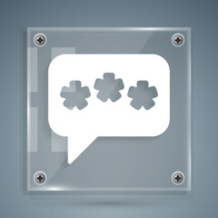 White Speech bubble chat icon isolated on grey background. Message icon. Communication or comment chat symbol. Square glass panels. Vector