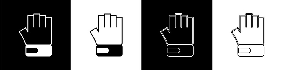 Set MMA glove icon isolated on black and white background. Sports accessory fighters. Warrior gloves. Vector