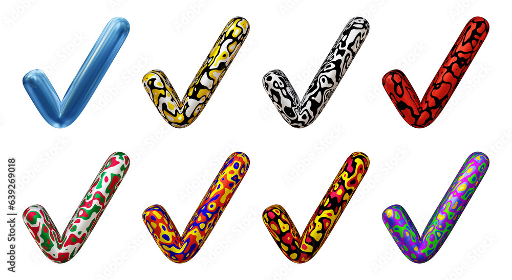 Poster set of check mark icon design. tick symbol isolated on transparent background in 3d rendering for ap