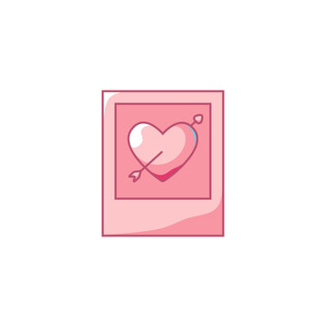Love cute characters. Pink love arrow on picture icon.