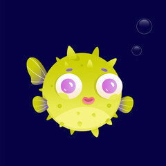 Puffer fish, cute sea underwater animal, tropical baby blowfish character with funny face © backup_studio