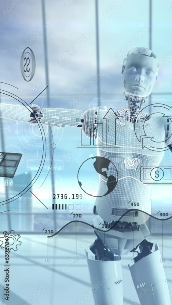 Poster android and infographics on the background of the office. 3d render