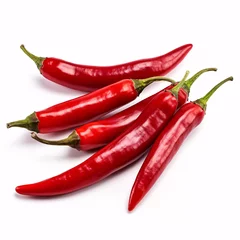 Fotobehang red chili peppers isolated on white background © Shakeel