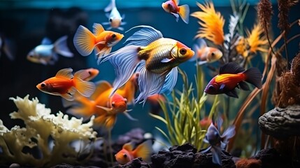 Fototapeta na wymiar Generative AI. Fishes swim