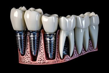Fototapeta na wymiar Dental implants on the black background. generative ai