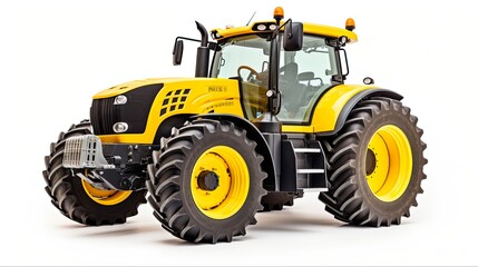 Isolated Yellow Tractor on White Background. Industrial Agriculture for Farming and Farm Work Cut-Out Image