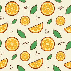 Orange Slice Seamless Pattern. Organic Healthy Summer Fruit Pattern. Fresh Citrus Fruit Background With Green Leaves.