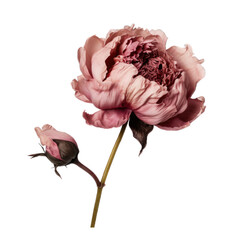 Peony dried flower isolated on transparent background. Generative AI