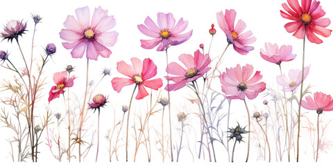 Fototapeta na wymiar Set of flowers watercolor style.