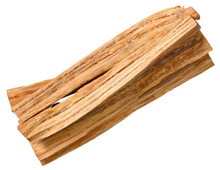 Aromatic cedar wood sticks isolated on white background, top view.