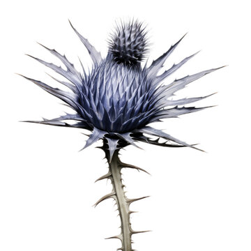 Eryngium (Sea Holly) dried flower isolated on transparent background. Generative AI
