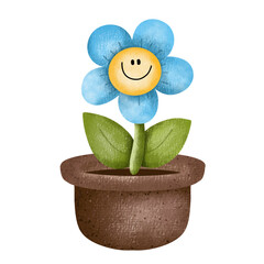 Fower in a pot,floral,Flower,plant,flora,nature,watercolor,cartoon character,cute,icon ,vector, illustration,hand drawn