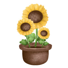 sunflower in a pot,Beautiful Sunflowers,floral,Flower,plant,flora,nature,watercolor,cartoon character,cute,icon ,vector, illustration,hand drawn