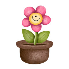 Fower in a pot,floral,Flower,plant,flora,nature,watercolor,cartoon character,cute,icon ,vector, illustration,hand drawn