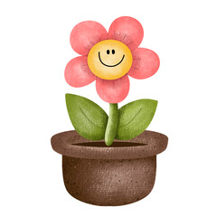 Fower in a pot,floral,Flower,plant,flora,nature,watercolor,cartoon character,cute,icon ,vector, illustration,hand drawn