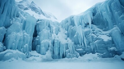 Fototapeta na wymiar Frozen waterfall cascading down majestic glacier face 