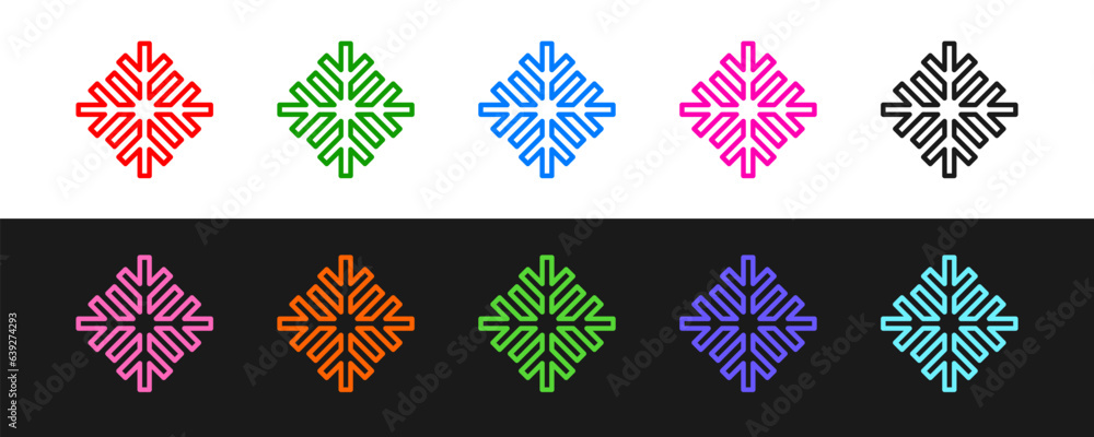 Poster set line snowflake icon isolated on black and white background. vector