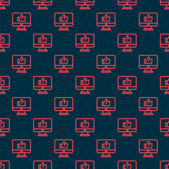 Red line Hand like icon isolated seamless pattern on black background. Vector