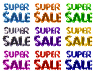 Set of super sale text isolated on transparent background in 3d rendering for advertising campaign, discount promotion and sale concept.