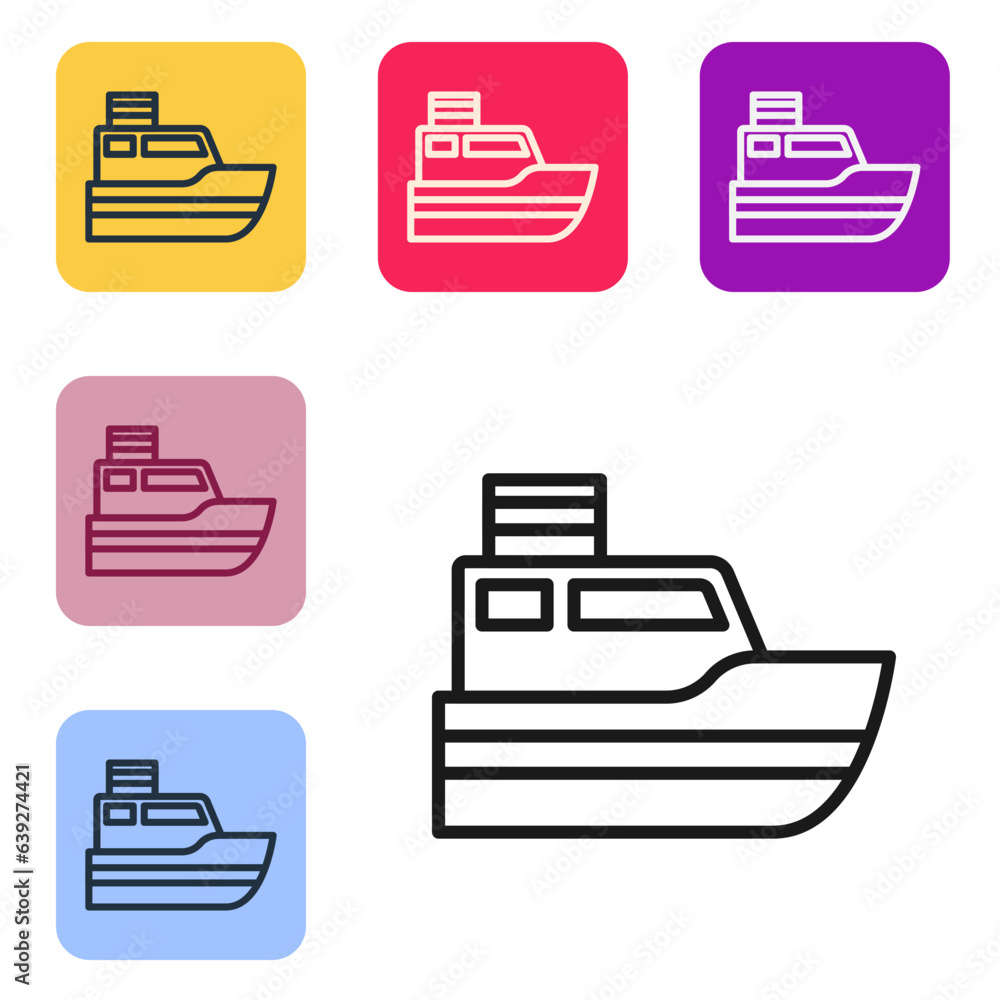 Poster black line ship line path of ship sea route with start point gps and black line icon isolated on whi