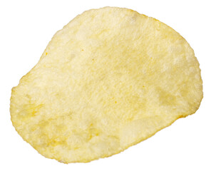 Single potato chip isolated on white background.
