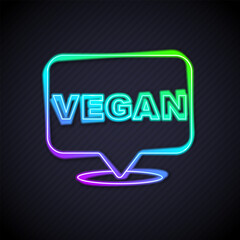 Glowing neon line Vegan food diet icon isolated Glowing neon line background. Organic, bio, eco symbol. Vegan, no meat, lactose free, healthy, fresh and nonviolent food. Vector