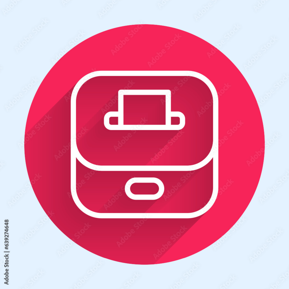 Poster white line vote box or ballot box with envelope icon isolated with long shadow. red circle button. v