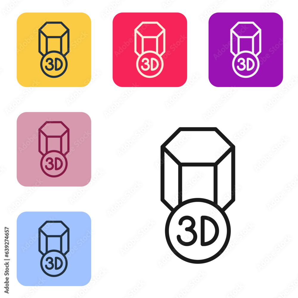 Aufkleber black line 3d printer icon isolated on white background. 3d printing. set icons in color square butt