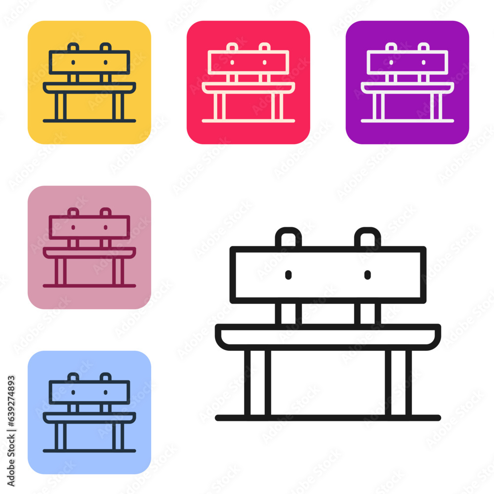Poster black line bench icon isolated on white background. set icons in color square buttons. vector