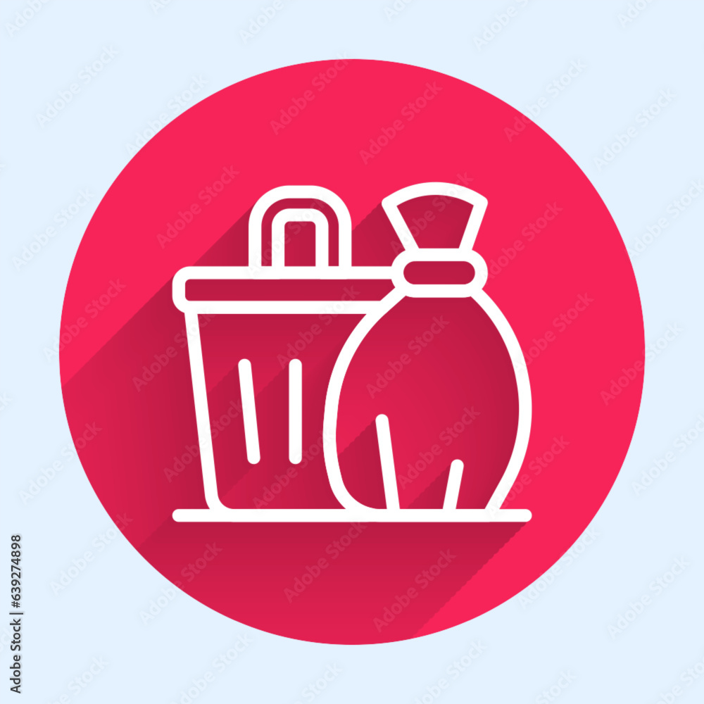 Poster white line trash can icon isolated with long shadow background. garbage bin sign. recycle basket ico