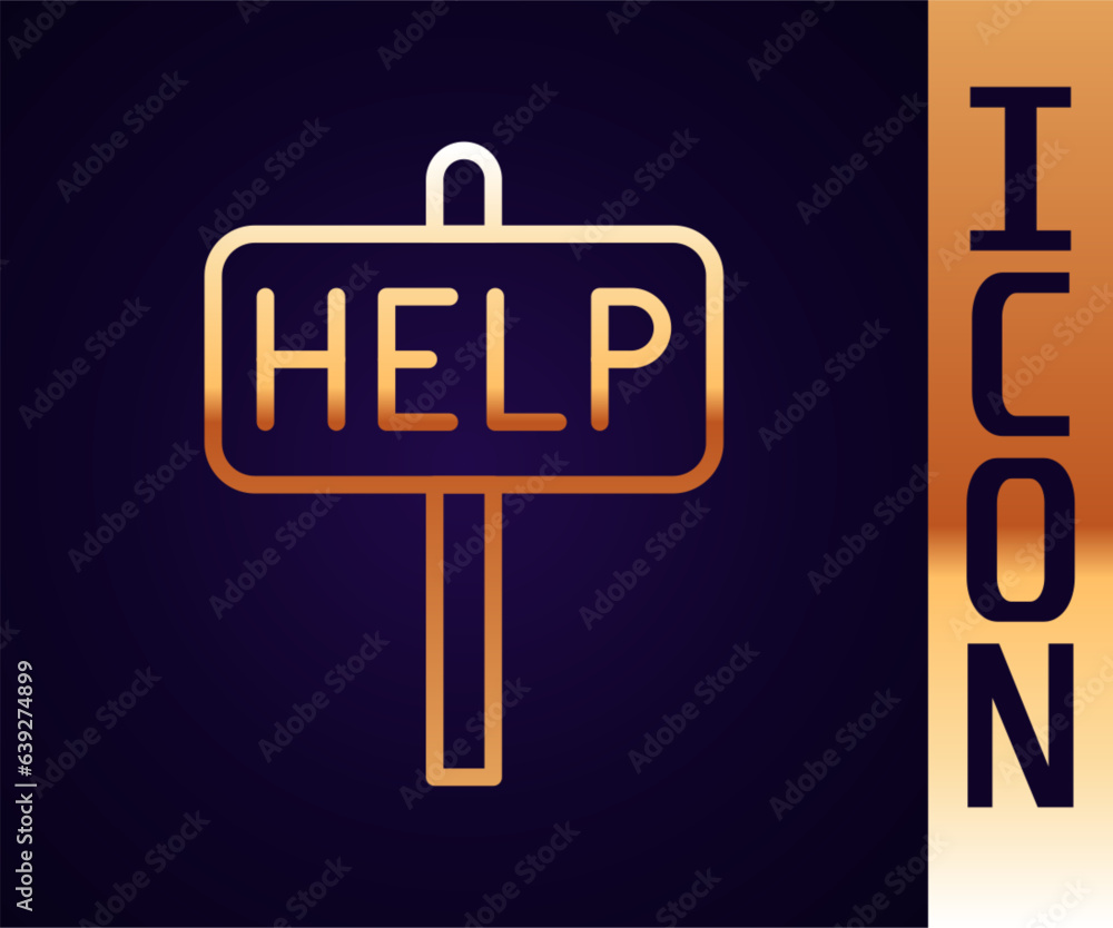 Poster gold line ask for help text icon isolated on black background. vector