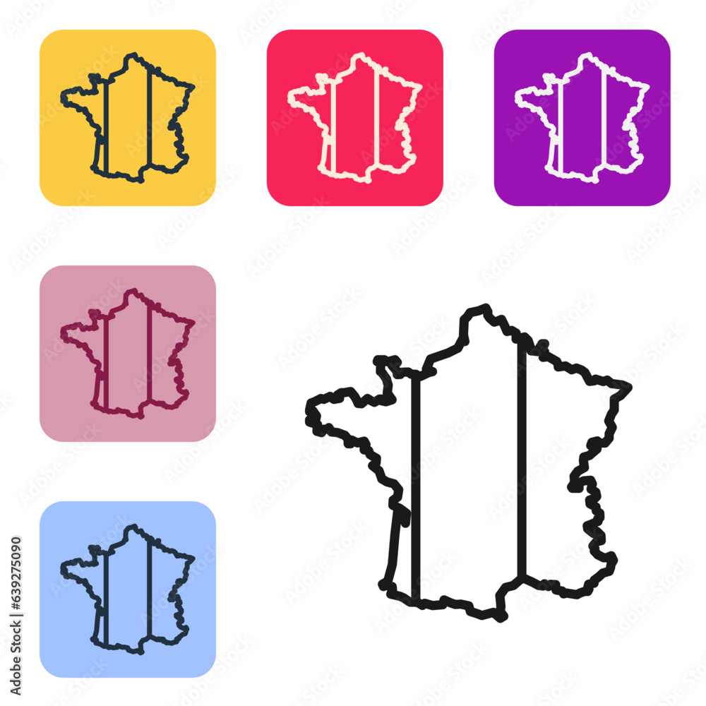 Poster black line map of france icon isolated on white background. set icons in color square buttons. vecto