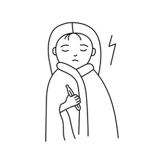 Hand drawn girl with a cold vector illustration.