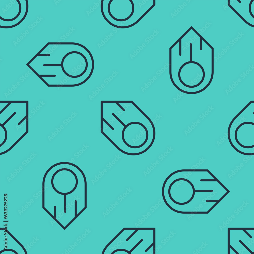 Poster black line comet falling down fast icon isolated seamless pattern on green background. vector
