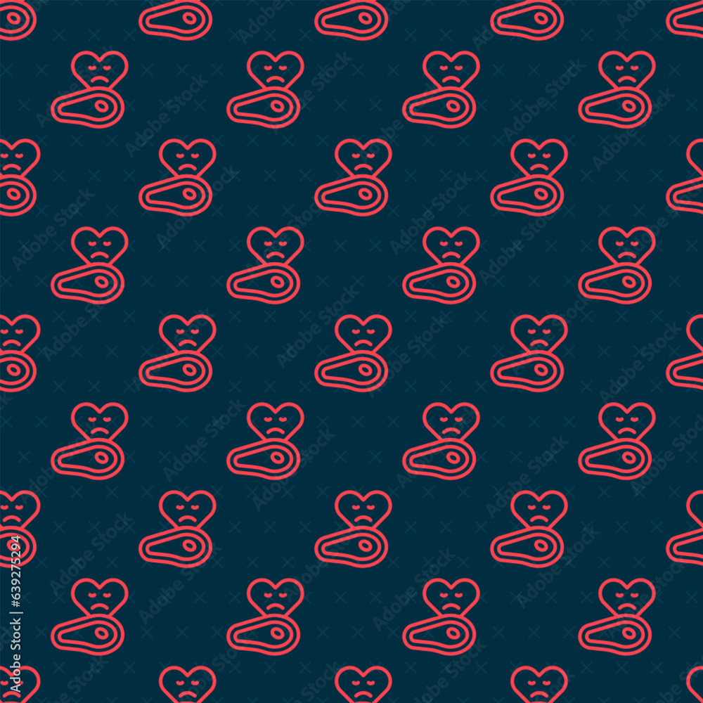 Poster red line steak meat icon isolated seamless pattern on black background. vector
