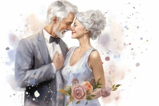 Poster for the anniversary of the silver wedding with the image of a couple in love. Watercolor Illustration