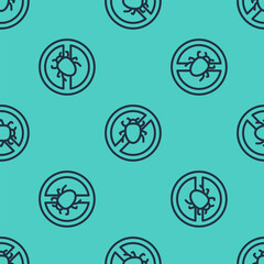 Black line Stop colorado beetle icon isolated seamless pattern on green background. Vector