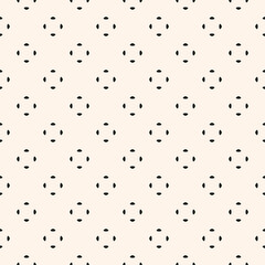 Subtle vector seamless pattern. Simple minimalist geometric texture. Abstract minimal monochrome background with small floral shapes, dots. Black and white repeat design for decor, textile, print