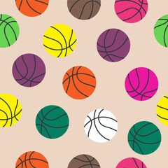 Basketball seamless pattern with colorful balls. Modern illustration for flyers, banners, web and print. Sport, team play concept. Vector flat modern illustration isolated. 