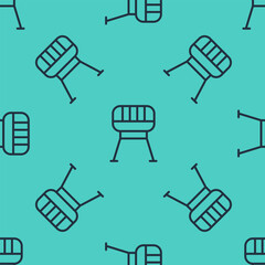 Black line Barbecue grill icon isolated seamless pattern on green background. BBQ grill party. Vector