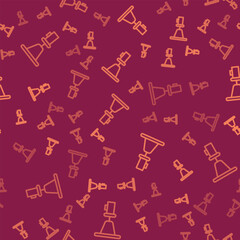 Brown line Tacheometer, theodolite icon isolated seamless pattern on red background. Geological survey, engineering equipment for measurement and research. Vector