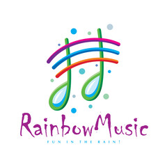 Colorful Rainbow and Music Node Combined to Portray a Rainy Season Vector Graphic
