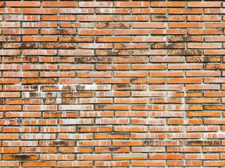 Background image of a red brick wall with moss and cement stains caused by work or brickwork.
